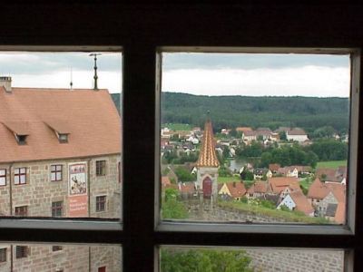 Der Blick aus dem Fenster vom Arbeitsplatz des Turmschreibers.